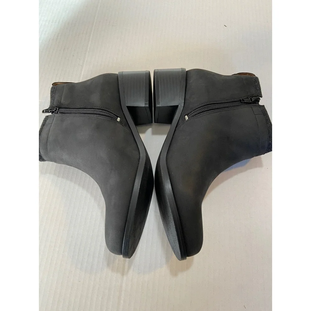 Vionic Joslyn Black Leather‎ Suede Ankle Boots Weather Resistant Side Zip
